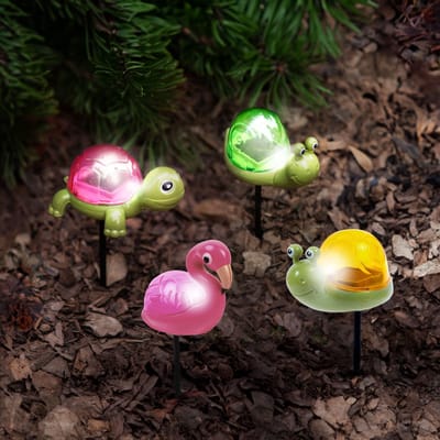 Solar Tuinlamp Dierfiguur Met Grondpin – Schildpad, Flamingo Of Slak – LED Tuinverlichting Op Zonne-Energie – Witte LED – Automatisch Aan Bij Schemer – Decoratieve Tuinlamp Voor Tuin, Border Of Terras – 15 cm [11751]