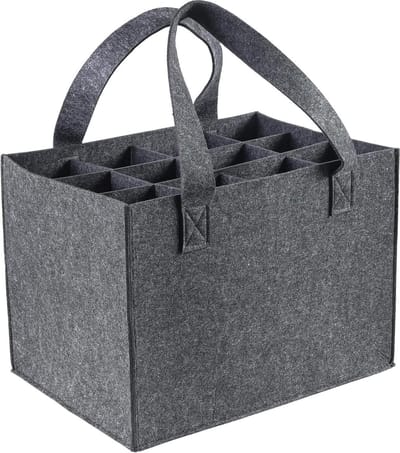 12-vakken Flessentas met apart vak voor 15 liter flessen - Grijs - Vilt - 36 cm x 27 cm x 27 cm - Tasorganizer Flessentas