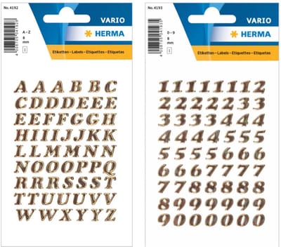 Herma stickervellen letters en cijfers - 2x vellen - goud / iriserend - 8 mm - watervast