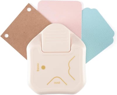 Vaessen Creative 3-in-1 Hoeksnijder Tag Punch en Papercrafts en Scrapbook Benodigdheden voor Papier, Kaarten, Uitnodigingen en Foto's tot 120 tot 180 GSM, Wit-Goud, 5 mm, 15 mm-Ø 4 mm