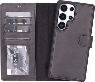 Lykke Samsung Galaxy S24 Ultra Hoesje- Echt Leren Wallet Case met MagSafe -Pasjeshouder- Uitneembare Backcover –Zwart