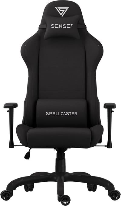 SENSE7 Spellcaster FUKU - Ergonomische bureaustoel - Gamingstoel - nek- en lendenkussen - In hoogte verstelbaar - Ademend materiaal - Duurzaam en comfortabel - Maximale belasting 150 kg - Tot 185 cm lang - Zwarte kleur