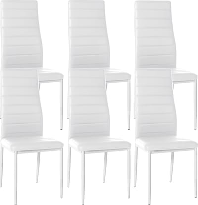 CLP Mayfair Set van 6 eetkamerstoelen - Zonder armleuning - Fauteuil - Metalen onderstel - Kunstleer/wit
