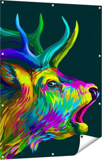 Gards Tuinposter Hertenkop - Hert - Abstract - Kleur - 90x120 cm - Tuindoek - Tuindecoratie - Wanddecoratie buiten - Tuinschilderij