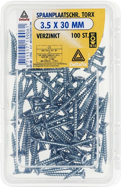 Deltafix spaanplaatschroef platkop / torx / met nibs / type 17 snijpunt verzinkt 3.5 x 30 mm 100 st.
