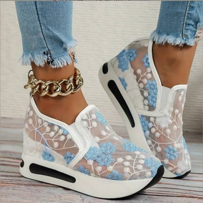 Baskets en maille tricotée respirante pour femmes Chaussures de tennis pour femmes Chaussures simples à fond plat pointues Baskets pour femmes Sandales plates 39 bleu