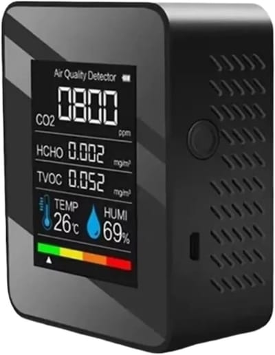 Luchtkwaliteit Monitor - CO2 Tester - Gezond Binnenklimaat - 5-in-1 Functionaliteit - 10x10x10 mm - Zwart