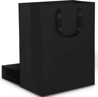 10 Zwarte Kraft Papieren Zakken met Handvat - Cadeautasjes S 15x6x20cm - Sterk & Herbruikbaar