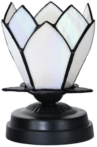 Tiffany lage tafellamp zwart met White Lotus - Art Deco Trade