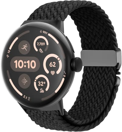 Strap-it nylon gevlochten bandje met P-Buckle aansluting geschikt voor Google Pixel Watch 5 (45 mm) / 4 (45 mm) / 3 (45 mm) - Zwart
