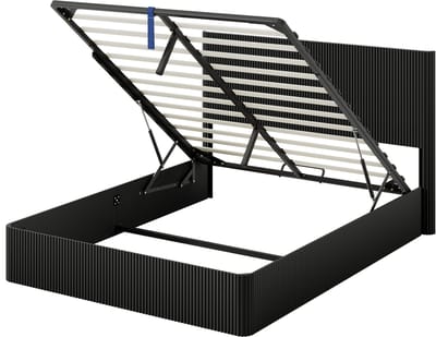 COVREO Liftbed met hydrauliek – 160x200 cm – Tweepersoonsbed met opbergruimte – Bedframe met lattenbodem – Zwart - zonder matras