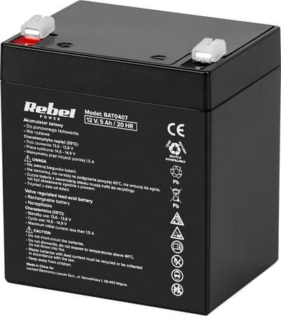 Rebel Serie - Gelaccu - 12V 5Ah - Hoge Capaciteit - Voor Noodstroomsystemen