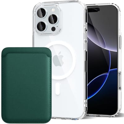 Shockproof Anti Shock Back Cover Hoesje Compatibel met MagSafe Geschikt voor: Apple iPhone 16 Pro Max met Magnetische Pasjeshouder - Groen