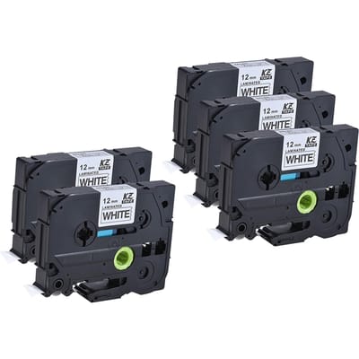 Ruban d'étiquettes laminé noir sur blanc, 7 pièces, Compatible avec imprimante d'étiquettes Brother Ptouch PT1010/PT2100/PT18R/PTE200/PT9500 12mm x 8m 12mm 5pcs
