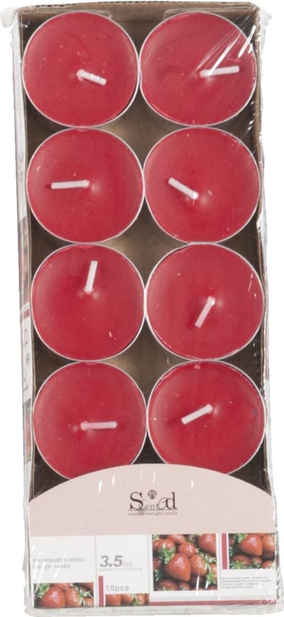 Arti Casa Geurtheelichtjes - 10x stuks - aardbei - rood - was/paraffine - 3,5 uur