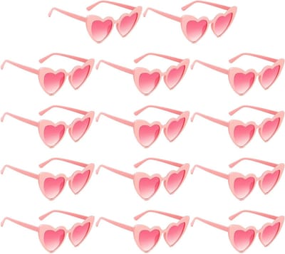 Vintage Hartvormige Zonnebril voor Dames - 14 Stuks Retro 90s Hippie Zonnebrillen voor Feestjes en Festivals, Roze