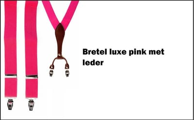 Luxe Bretel pink met leder in doos - geleverd in kadodoos - bretels disco carnaval festival thema feest party verjaardag