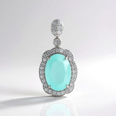 Cavill - Zilveren Hanger - 925 Sterling Zilver Geplatineerd - Aqua Chalcedoon Ovaal 4,75 ct - Zirkonia Rond 0,79 ct - Luxe Blauwgroen Sieraad