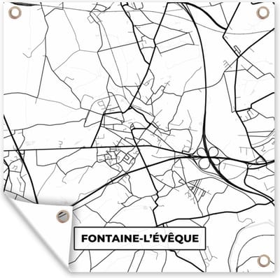 Tuin poster Kaart – Plattegrond – Stadskaart – Fontaine l'évêque – België – Zwart Wit - 200x200 cm - Tuindoek