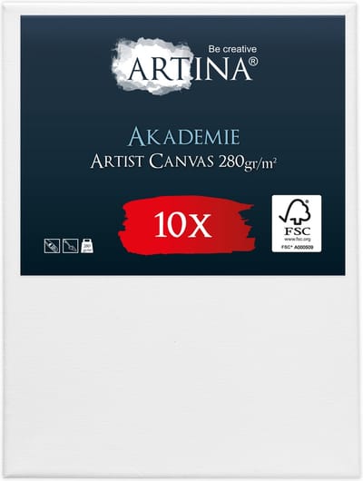 Artina Akademie – Set van 10 Schilderdoeken Canvas 60x80 cm – Spieraam van FSC® Hout – Wit Canvas 100% Katoen – 280 g/m138