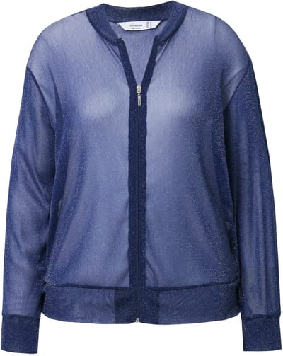 MIAMODA - Dames - Blouson mesh met glitters lange mouw - Donkerblauw - Maat 46