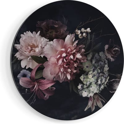 Artaza Dibond Muurcirkel Diverse Bloemen Op Zwart Achtergrond - Ø 70 cm - Wandcirkel - Rond Schilderij - Voor Binnen en Buiten