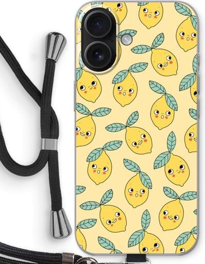 Case Company® - Hoesje met koord geschikt voor iPhone 16 hoesje met Koord - Citroenen - Telefoonhoesje met Zwart Koord - Bescherming aan alle Kanten en Over de Schermrand