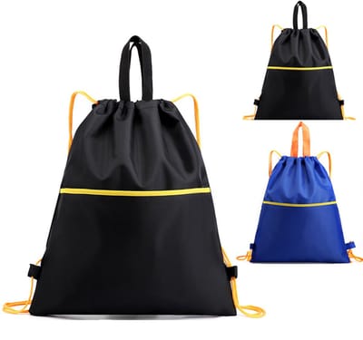 Zwemzak-zwemtas-turnzak-2-delige sporttas met trekkoord voor dames en heren, grote sporttas met trekkoord voor reizen, winkelen, zwemmen, yoga en strand - zwart, blauw - 39x30cm