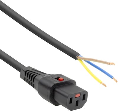 ACT Netsnoer C13 IEC Lock - open einde zwart 2 m, PC1025, 5-Pack AK5329