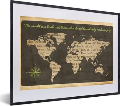 Poster in lijst - Fotolijst 60x40 cm - Posters - Wereldkaart - Quote - Boek - Posterlijst zwart - Decoratie - Wanddecoratie woonkamer - Muurdecoratie slaapkamer