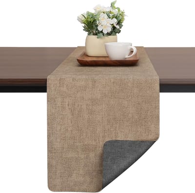 tafelloper van kunstleer, dubbelzijdig antislip, hittebestendig, afwasbaar, outdoor tafelloper voor bruiloft, verjaardag, feest, tafeldecoratie (grijs-beige, 30 x 140 cm)