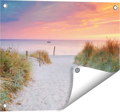 Gards Tuinposter Strand en Duinen bij Zonsondergang - 50x40 cm - Tuindoek - Tuindecoratie - Wanddecoratie buiten - Tuinschilderij