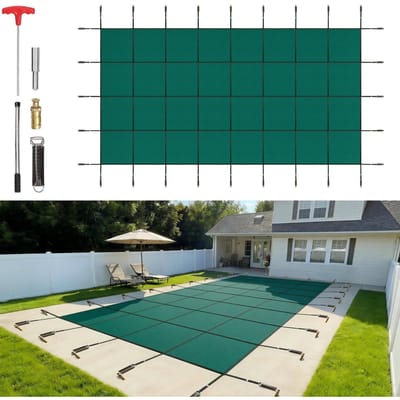Couverture de sécurité pour piscine Convient aux piscines enterrées rectangulaires de 20x40 pieds, Couverture de piscine de sécurité avec trous de drainage, Couverture de piscine solide en maille pour piscine, Sécurité hivernale