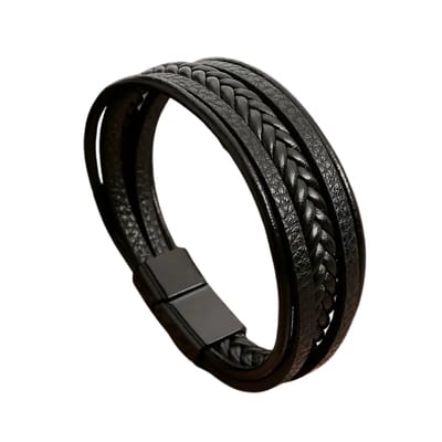 Livano Armband - Staal - Nep Zilver - Heren - Zwart