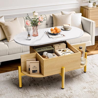 Lift Top Salontafel met Grote Opslag - 100 cm x 50 cm x 57.5 cm