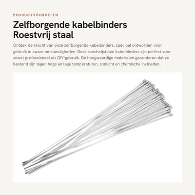 Dailygoods- Kabelbinders 100st - Roestvrij Stalen Zelfsluitend - 4,6 x 450 mm - Anticorrosief - Voor Bevestiging en Verpakking - Glad en Afgerond - Binders