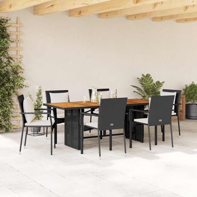 vidaXL - 7-delige - Tuinset - met - kussens - poly - rattan - zwart