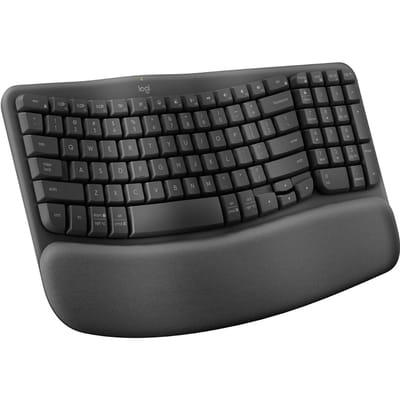 Logitech WAVE KEYS ergonomisch toetsenbord, draadloze Bluetooth dual-modus met ingebouwde polssteun, comfortabele kantoor multi-apparaat verbinding zwart