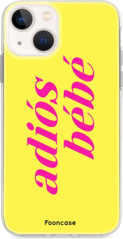 Fooncase Hoesje Geschikt voor iPhone 13 - Shockproof Case - Back Cover / Soft Case - Adios Bebe / Geel & Roze
