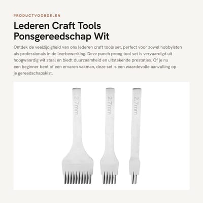 Dailygoods- Ponsset Hoogwaardig Wit Staal - 2/5/10 Tanden - Stansgereedschap - Veter Stitching Beitel - Scherp en Glad - Duurzaam en Roestvrij - Stansset