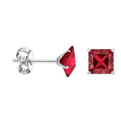 Aramat Jewels | Oorbellen | Oorbellen – 7mm Vierkante Zirkonia Rood op RVS Zilverkleur | | | |7mm | Staal | Kinderen, Volwassenen | Verkleurd niet