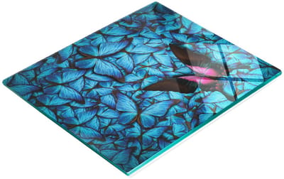 Keukenplank van gehard glas met decoratieve afbeelding van een zwarte vlinder, 60x52 cm