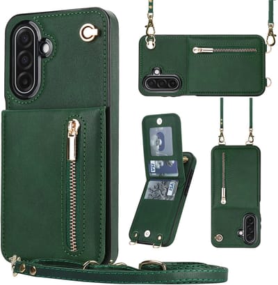 Multimedia & Accessoires Stijlvolle Leren Fashion Backcover Case Hoesje met Koord, Stand Ritsvak en Pasjeshouders geschikt voor Samsung Galaxy A17 - Groen