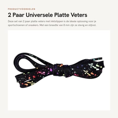 Dailygoods- Inktpuntveters 140 cm - 2 Paar - Scheurvast - Wasbaar - Polyester - 8 mm Breedte - 5 Kleuren Beschikbaar - Schoenenveters