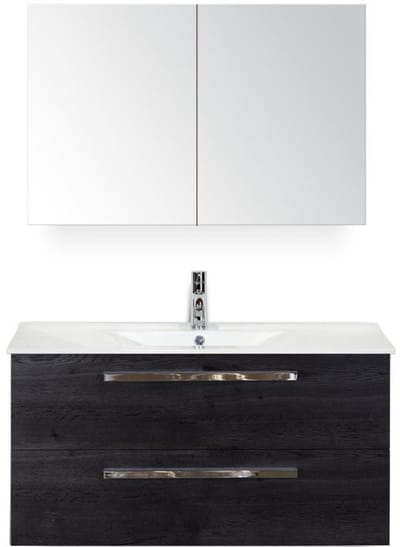 Seville Badmeubelset 100 cm - Black Oak - Keramische Wastafel Wit Enjoy met Spiegelkast