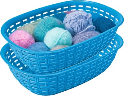 Hega Hogar Opbergmandje/kastmandje - 2x - blauw - 3 liter - kunststof - 21 x 30 x 7 cm - kleine opslag bakjes - manden