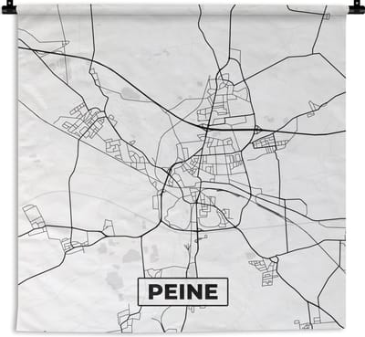 Wandkleed - Wanddoek - Peine - Plattegrond - Kaart - Stadskaart - 180x180 cm - Wandtapijt