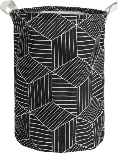 QUVIO Wasmand met handvaten - Waszak met 1 compartiment - Wassorteerder - Wasmanden - Wasbox - Opbergmand - Opbergmand kinderkamer - Speelgoedmand - Opvouwbaar - Hexagon patroon - 43 L - Jute - 33 x 33 x 40 cm (lxbxh) - Zwart en wit