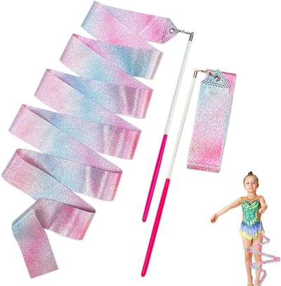 2 stuks - Danslinten - 78,7 inch glinsterende danslinten - Ritmische gymnastieklintstokken - Draaiende danslinten - Geschikt voor kinderen, meisjes en volwassenen voor talentenshows en artistieke danstraining - Roze