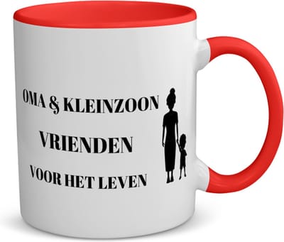 Akyol - oma en kleinzoon vrienden voor het leven koffiemok - theemok - rood - Vriend - oma/kleinzoon - oma cadeautjes - cadeau - kado - geschenk - kleinzoon verjaardag - kleinzoon artikelen - 350 ML inhoud